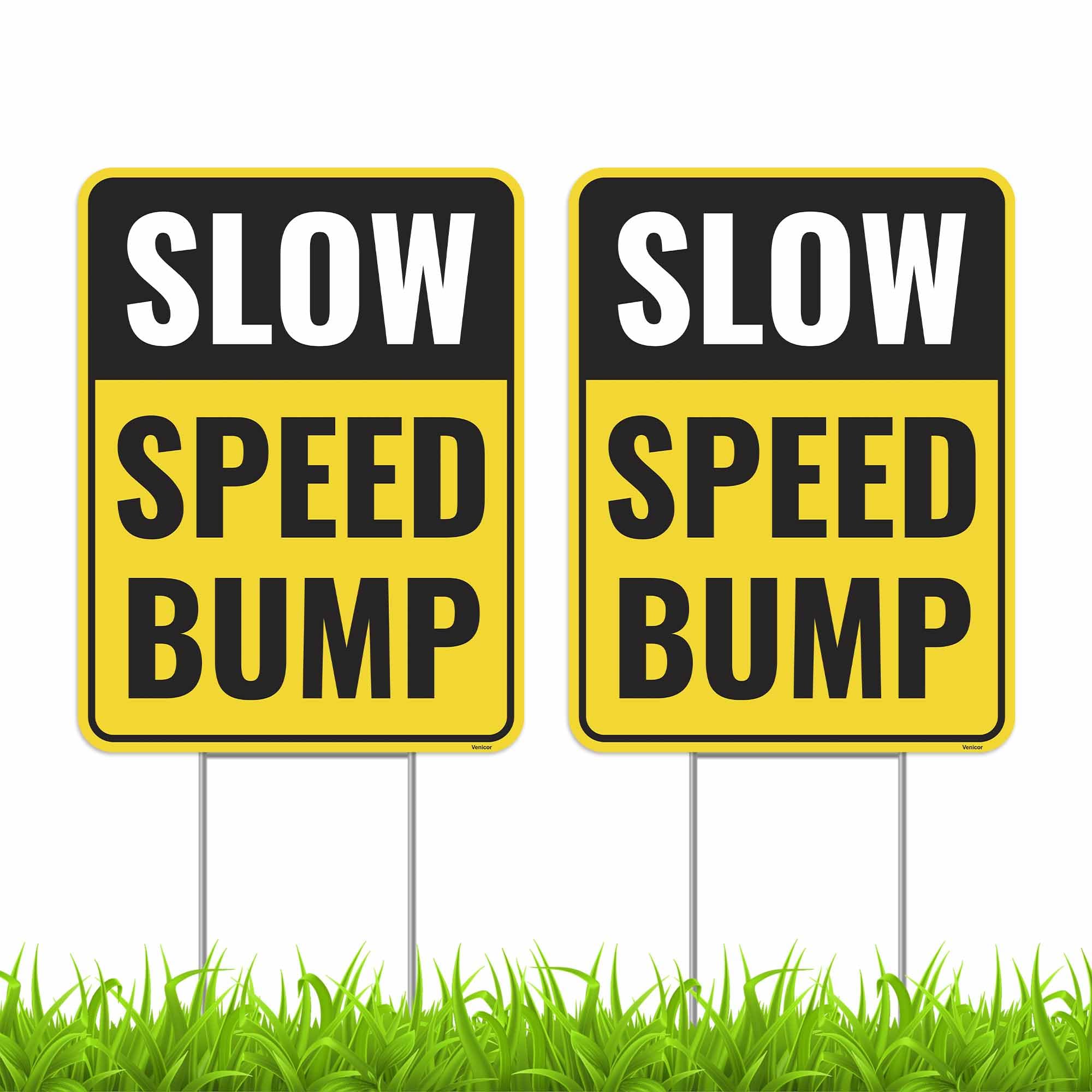 2 Pack Speed Bump Signs, 12 Inches by 8 Inches Metal Tin Sign/No frame Caution Bump Ahead Signs Metal Tin Signs/Without a frame
