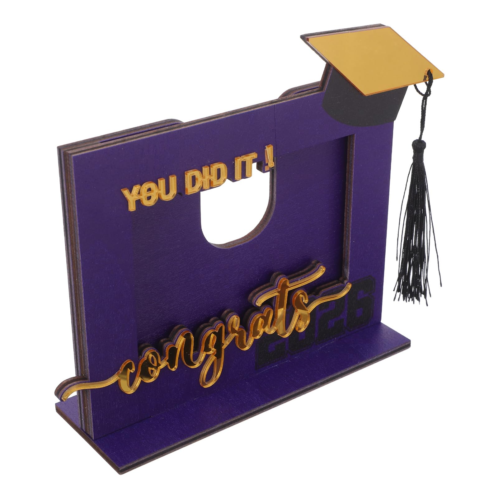 2026 Graduation Picture Frame Wooden Keepsake with Black Tassel and Cap Design for 4.3x3 Photo, Class of 2026 Preschool to College Graduation Season Display