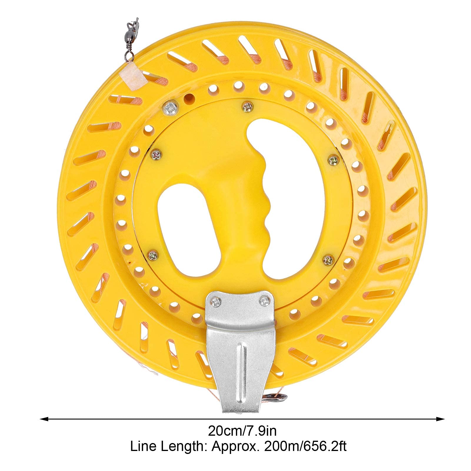 Kite Reel Winder with Strong Kevlar Line String Reel Wheel Flying Tools Kite String Reel Accessory with 200M Line (20cm Yellow Wheel + 200m Wire)