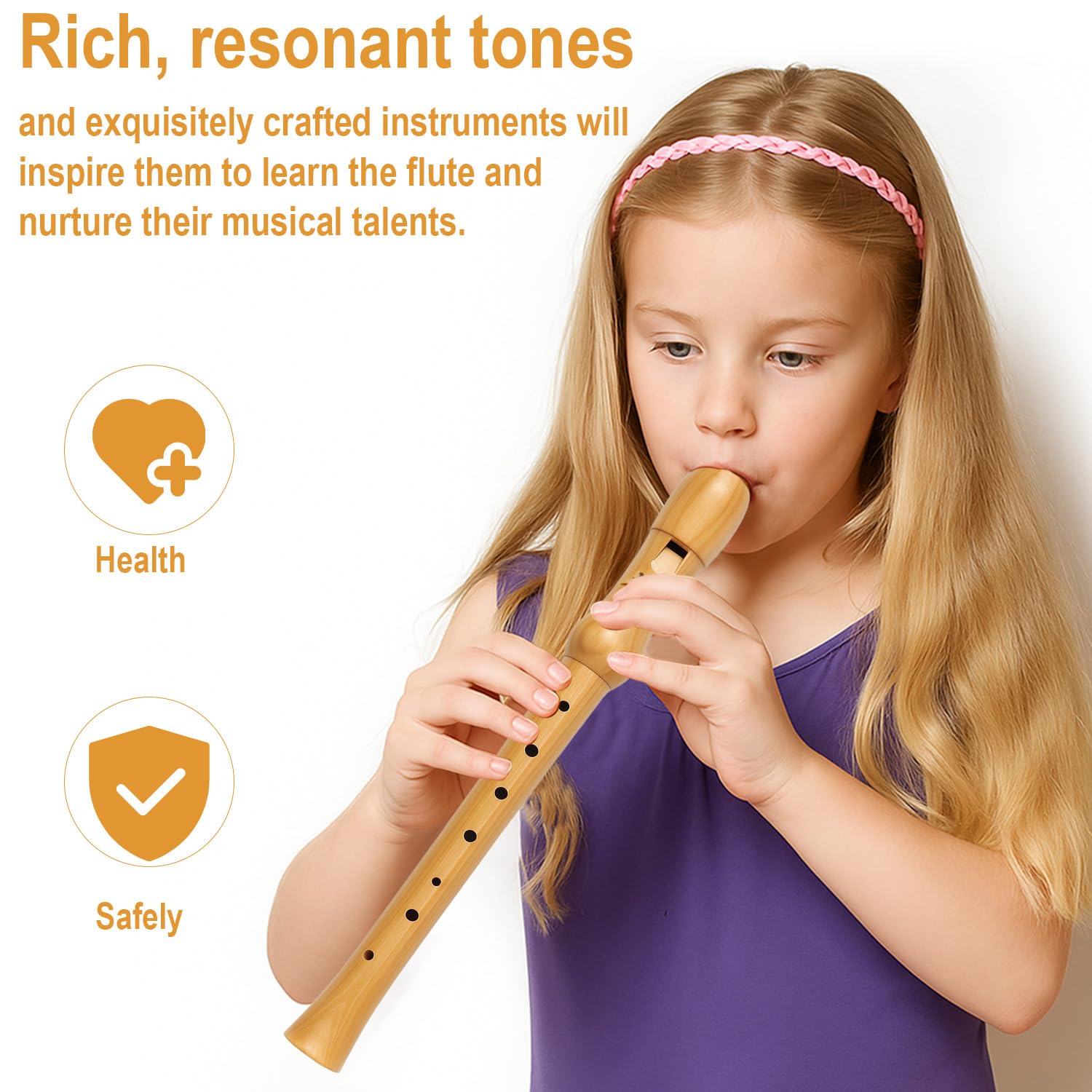 Flûte à Bec en Bois,Flûte à Bec Soprano,Flûtes à Bec à 8 Trous Conception Détachable avec Boîte Cadeau Brosse à Nettoyer Flute a Bec Enfant pour élèves et Débutants