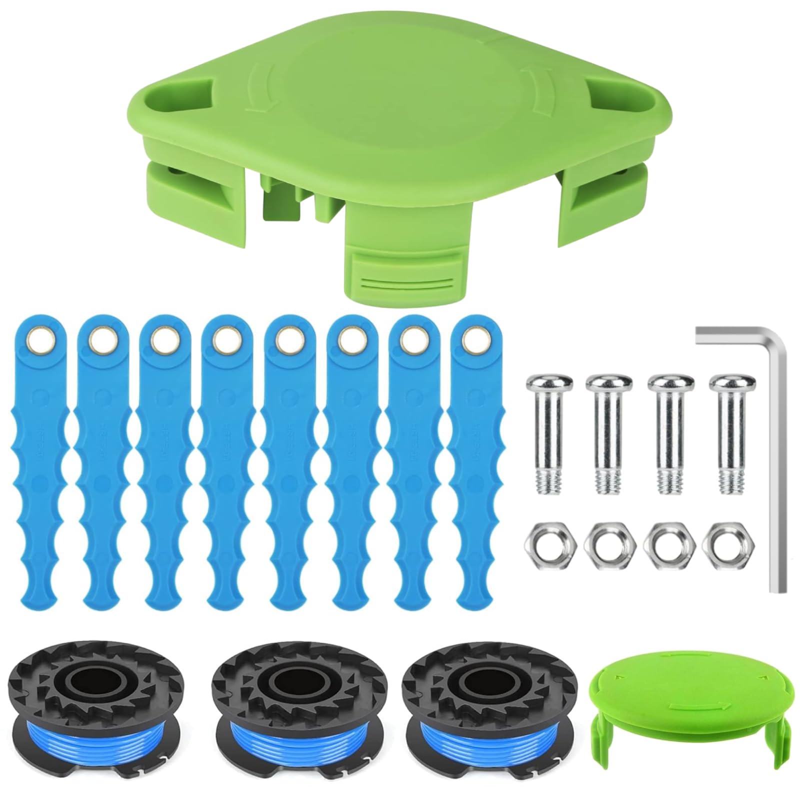 29092 29252 String Trimmer Line Replacement 16ft 0.065” for Greenworks 21302 21332 21342 20V 24V 40V Single Line String Trimmer with 3411546A-6 Cap & 8 Quickload Blades & 4 Screw