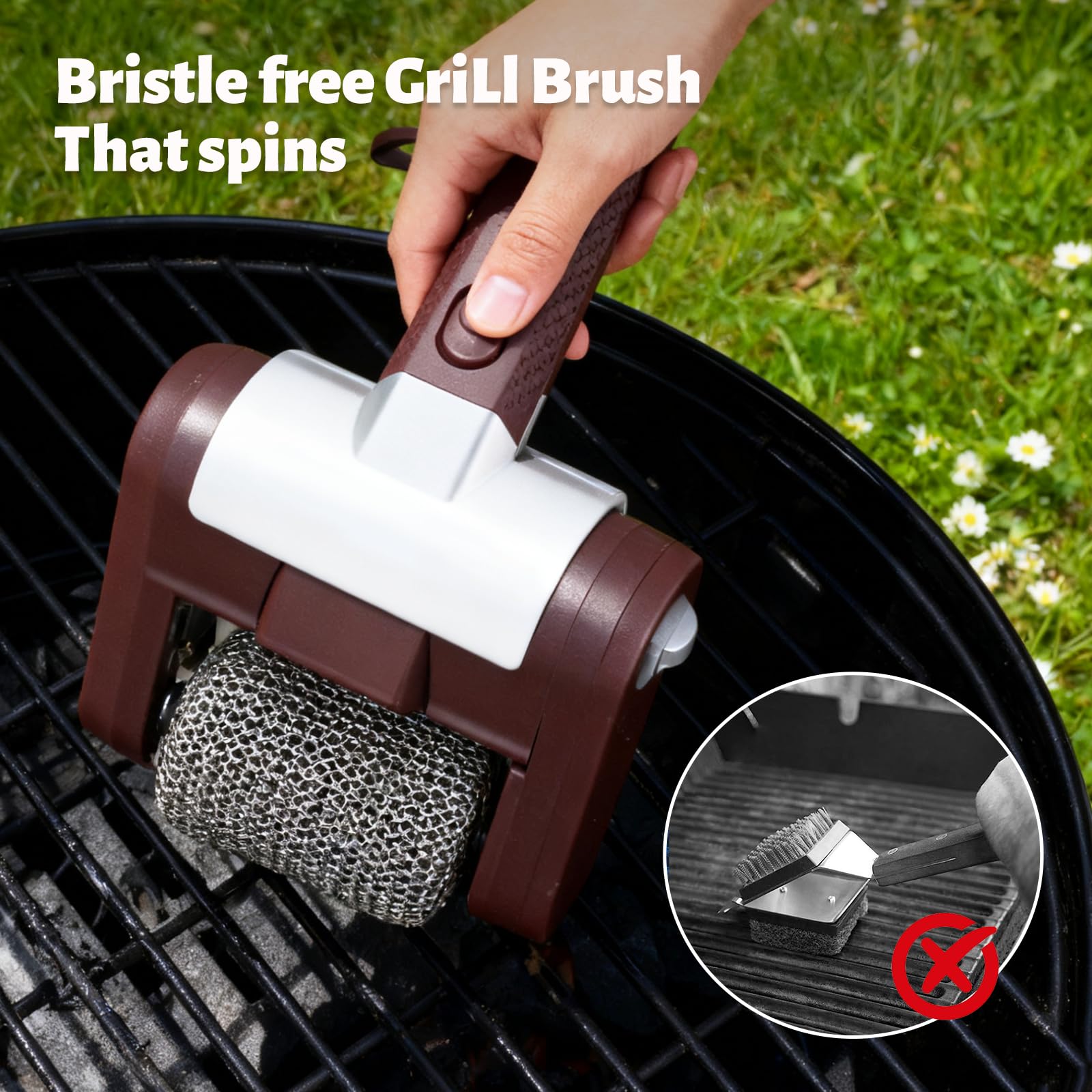 Elektrischer Grillreiniger Borstenfrei,Mit Led,304 Edelstahl Barbecue Reiniger,Kabellos Wiederaufladbar,BBQ Powerbürste Zur Grillreinigung Für Alle Grills Geeignet