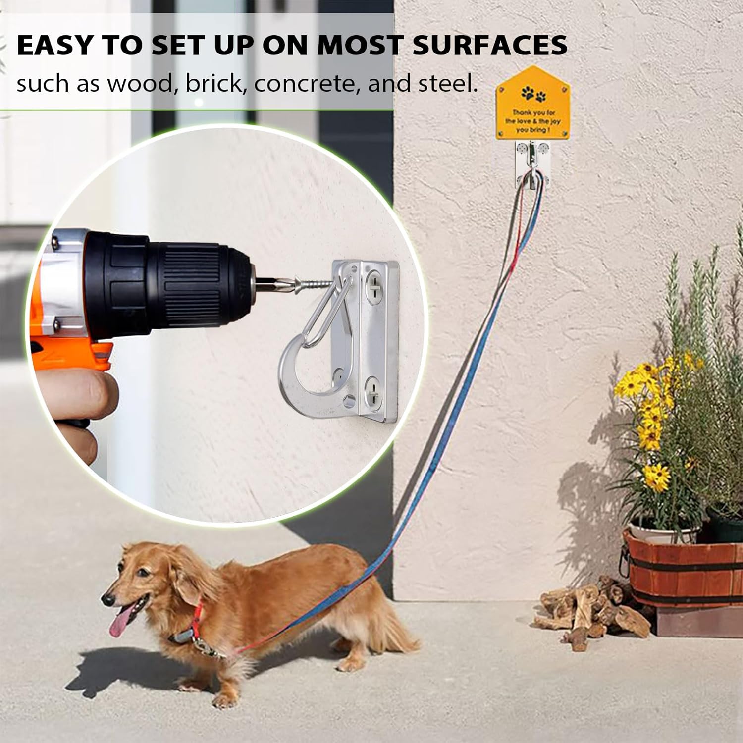 Heavy Duty Dog Leash Hook,Parking Holder for Chain,Rustproof&Chewproof Dog Tie-Out Spot,Perfect for Small Medium Dogs Up to 50lbs,Use Indoor and Outdoor for Home&Business (Small(2-Pack))