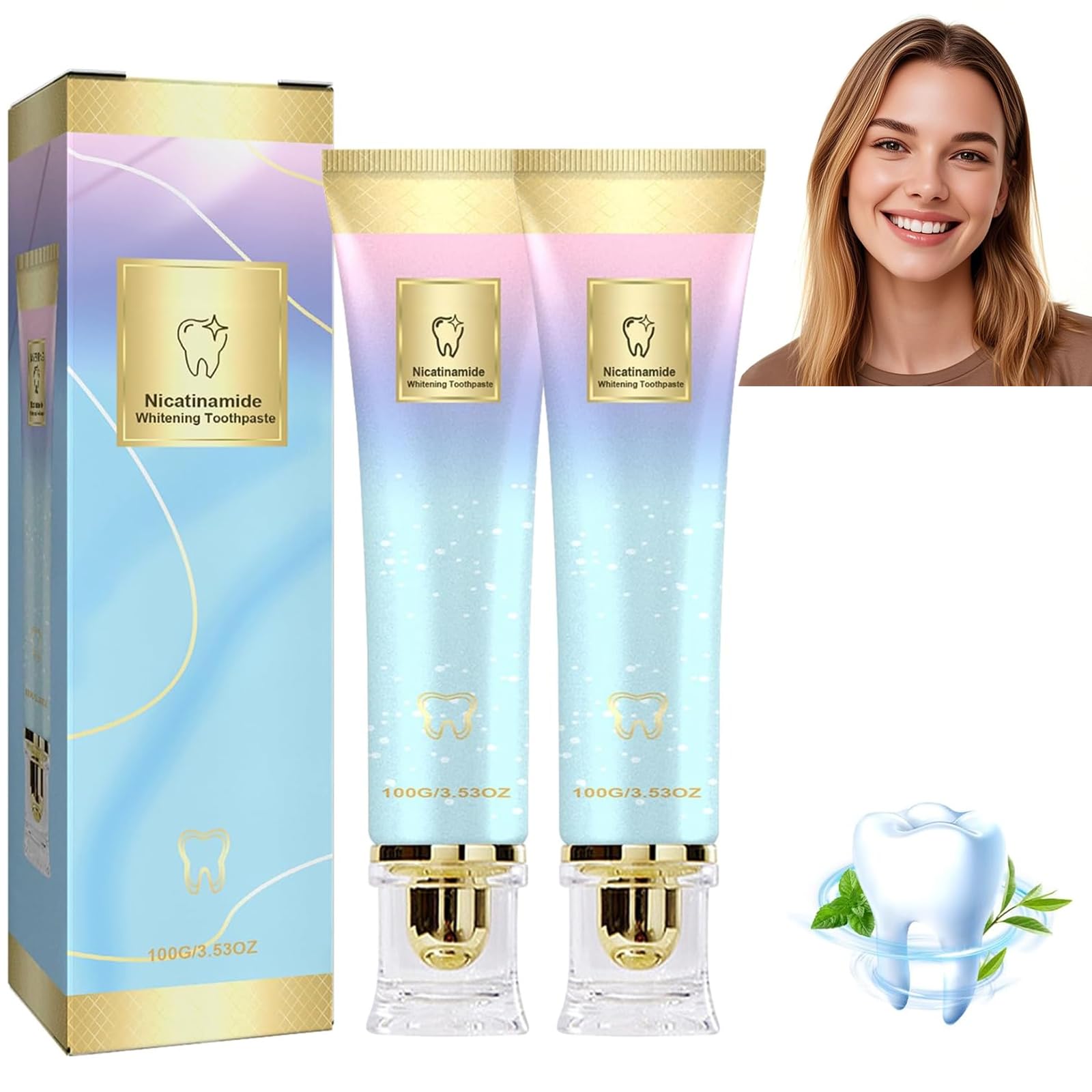 2PCS Niacinamide Whitening Toothpaste,Niacinamid Toothpast,Niacinamide Intensive Whitening Toothpaste, Fresh Breath, Remove Tooth Stains,Complete Care