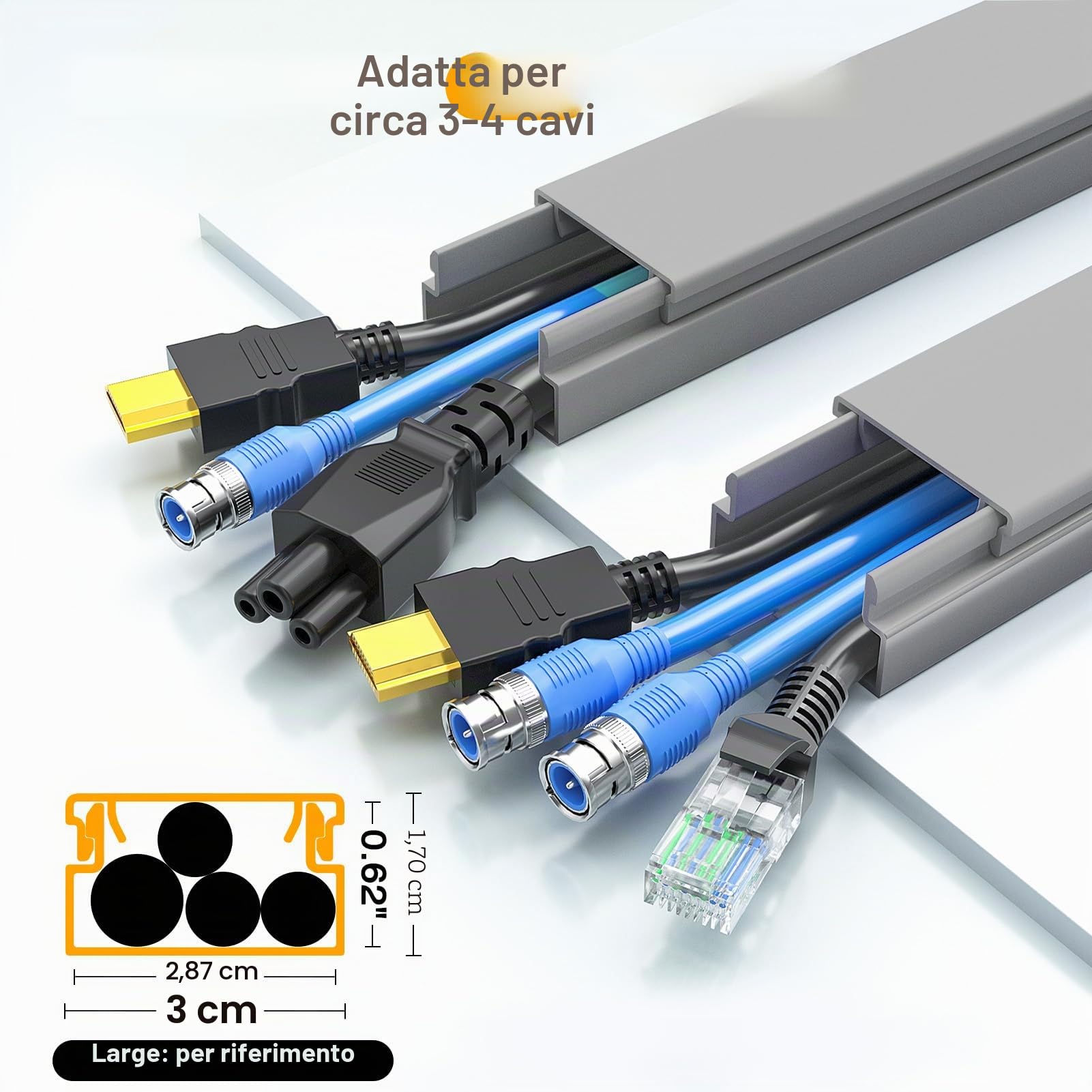 Delamu Canalina Passacavi Muro, 4M Adesiva Canaletta per Cavi Elettrici Verniciabile cavo di correttore Covers, Copertura Per Cavi per Computer A Casa O In Ufficio, 10 Pezzi L400mm*W30mm*H17mm, grigio