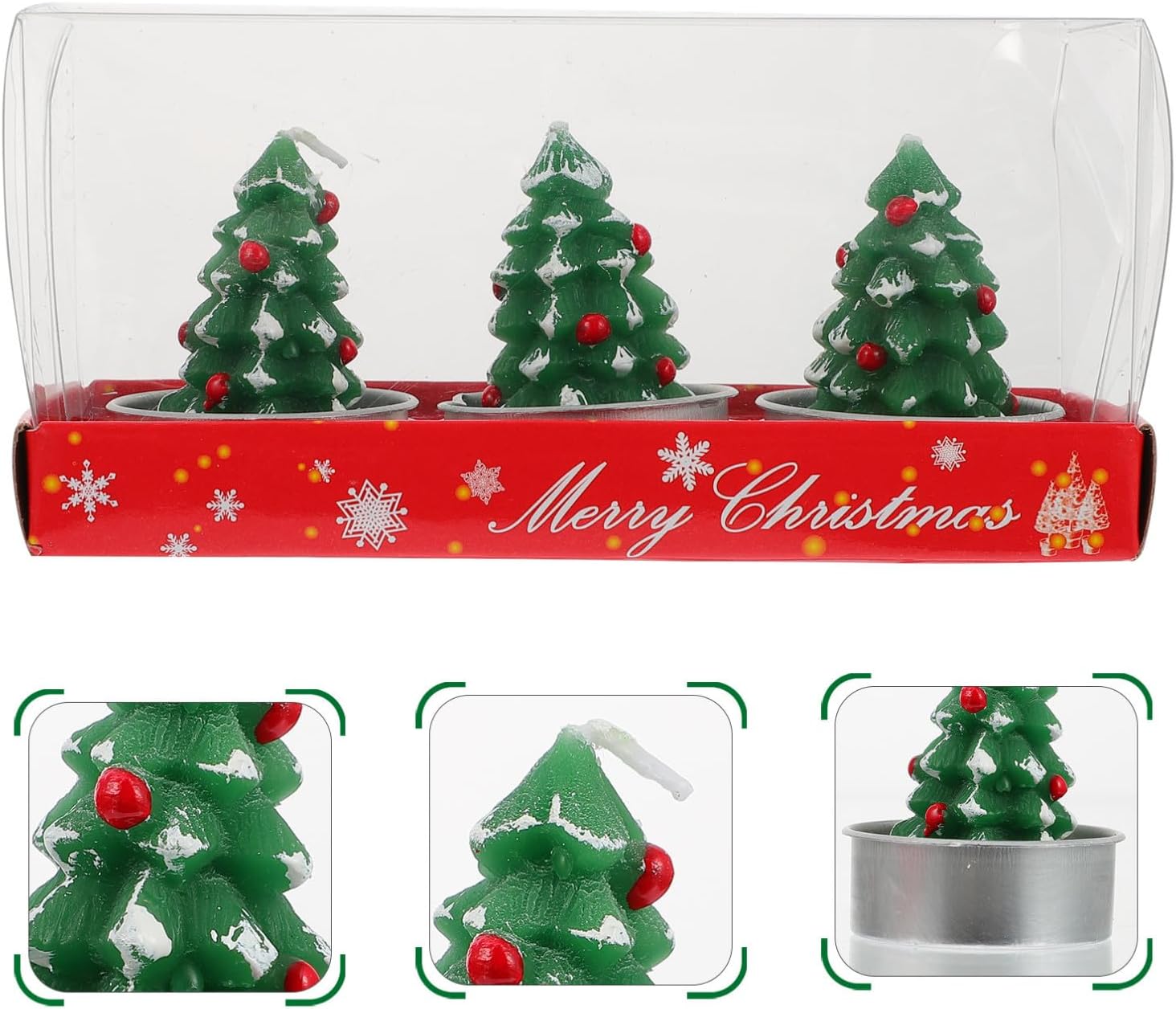 Xmas Christmas Decorative Candles 3pcs Green Tree Shape Paraffin