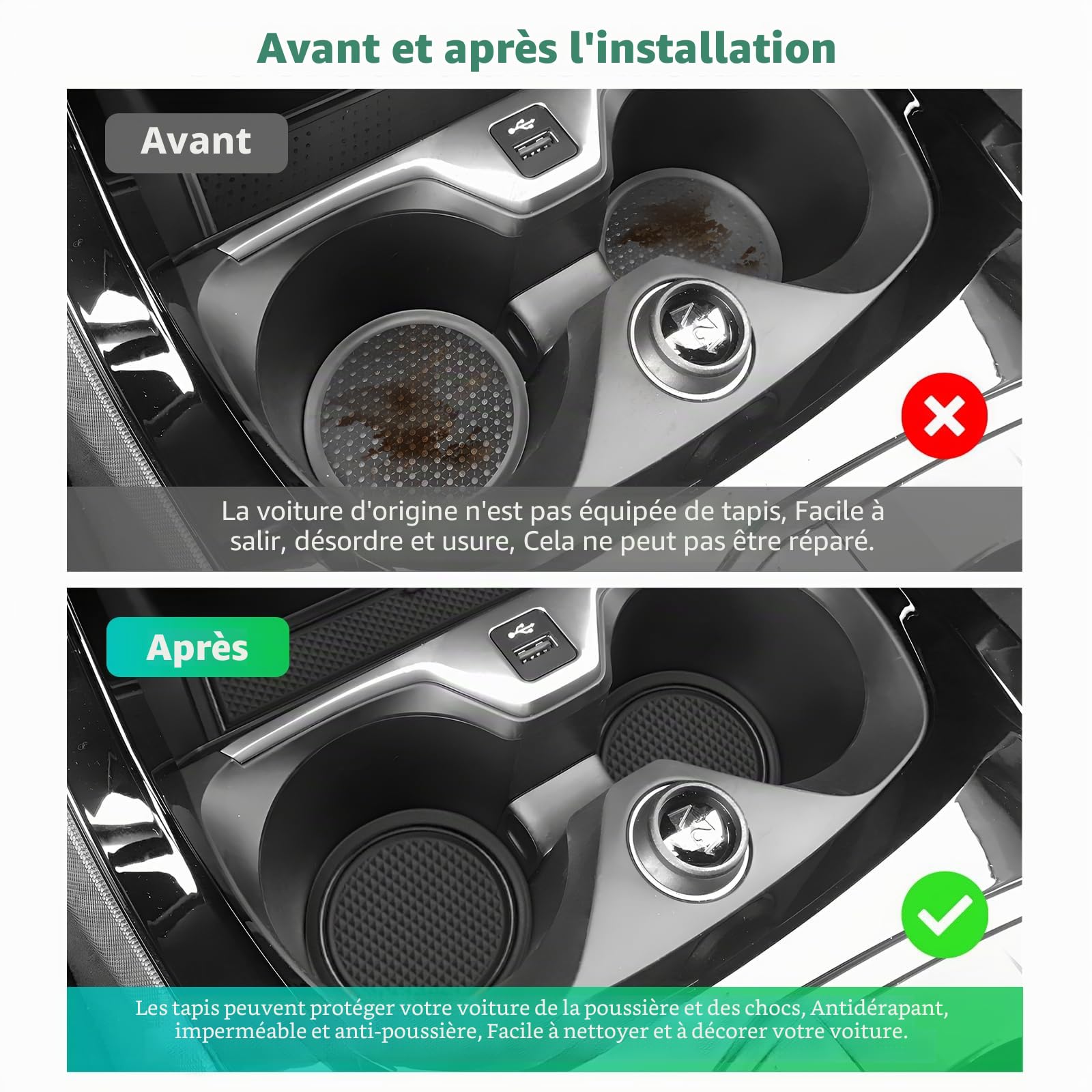 GAFAT Compatible avec BMW Serie 1 F40 2019-2024 (Automatique) Tapis Antidérapants, Série 1 F40 Tapis en Caoutchouc de Console Centrale, Porte-Gobelet, Couture Porte, Serie 1 F40 Accessoires (Noir)