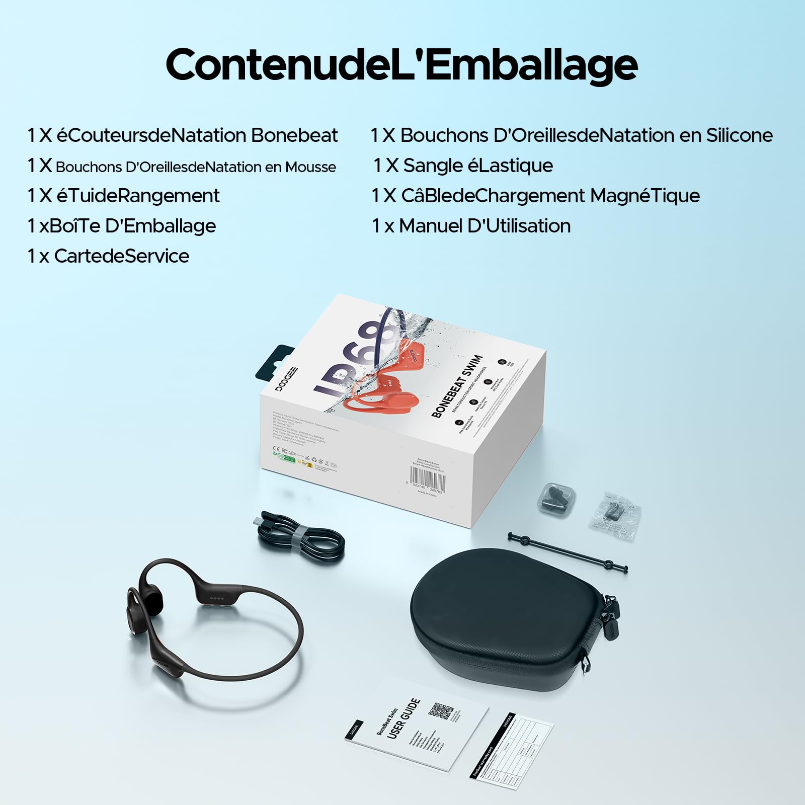 Casque à Conduction Osseuse,Étanche IP68 Écouteurs pour la Natation,10 Heures,Bluetooth 5.4 sans Fil 32 Go de Stockage,Mode MP3 Convient pour Le Cyclisme,La Natation et Le Fitness(Black)