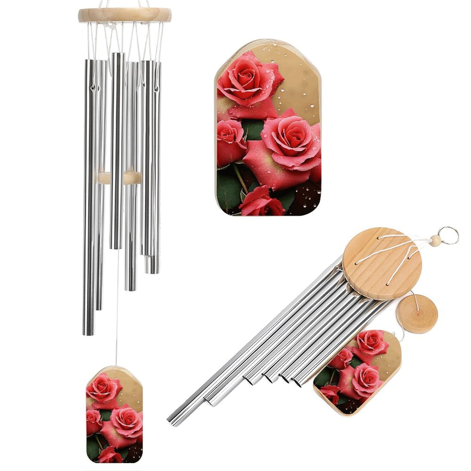 Outdoor Wind Chimes, Roses Printed Wind Chimes,Simple Wind Chimes,Curtain Wind Chimes for Home Decoration
