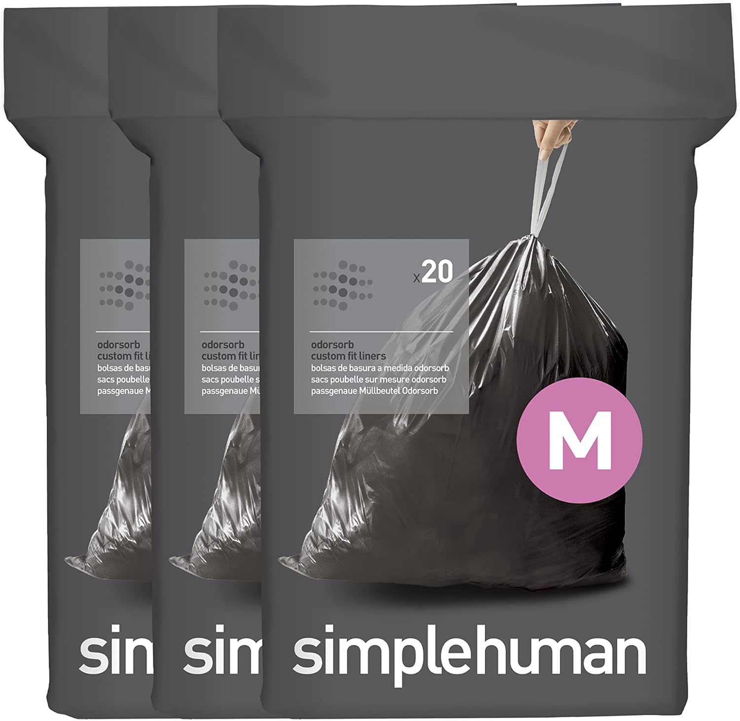 Code M Odorsorb Custom Fit Drawstring Odor Absorbing Trash Bags in Dispenser Packs, 60 Count, 45 Liter / 12 Gallon