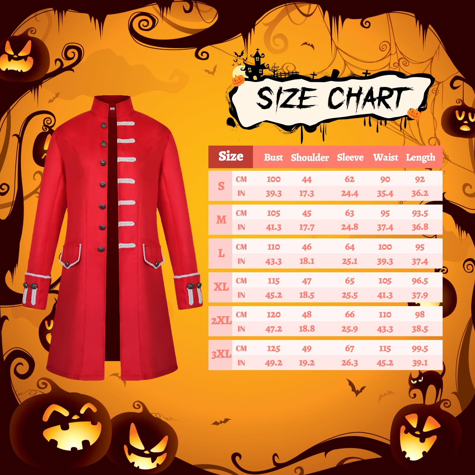 OPAEHJF Cappotto da uomo gotico steampunk medievale vintage abito uniforme costume monopetto trench cappotto autunno casual per feste di Halloween