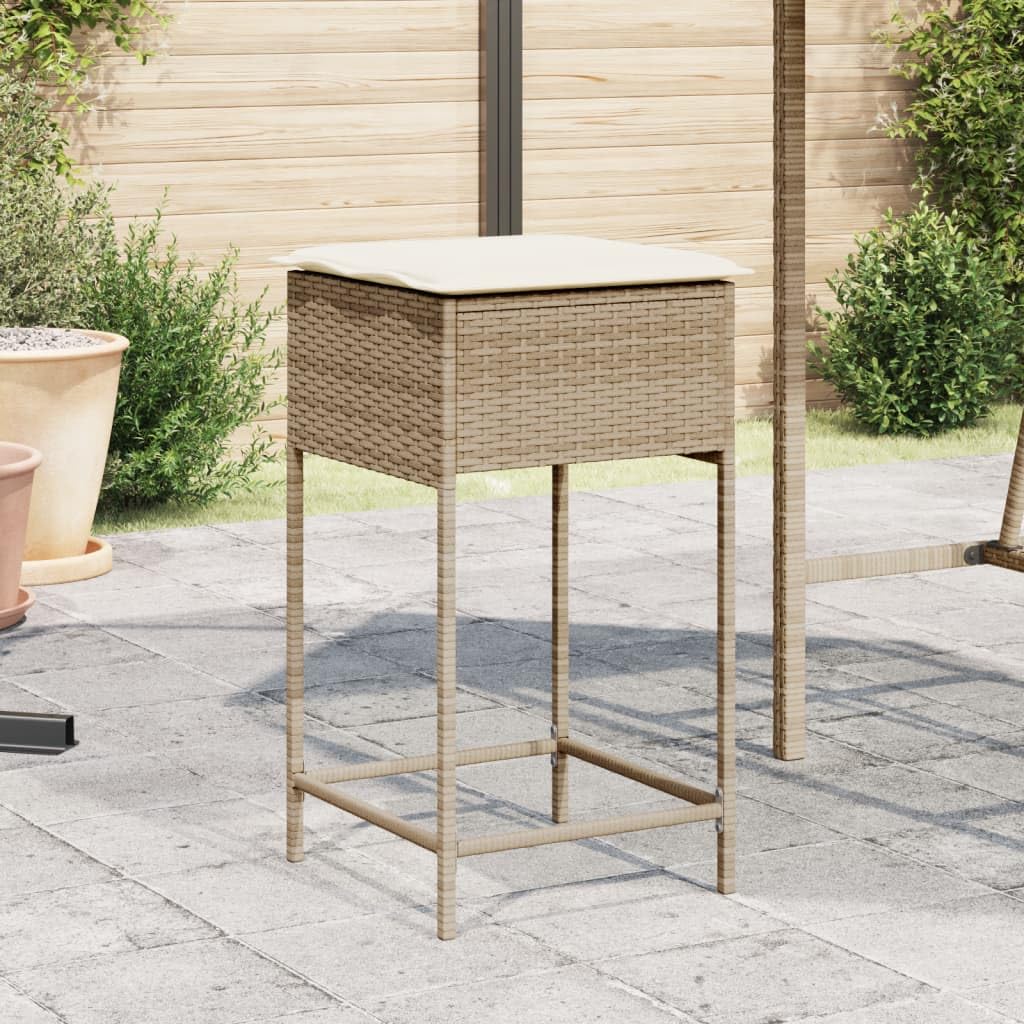 vidaXL Taburetes de Cocina con Cojines 2 uds ratán sintético Beige, Taburete, Taburete de Bar al Aire Libre, Silla de Bar, Taburete de jardín