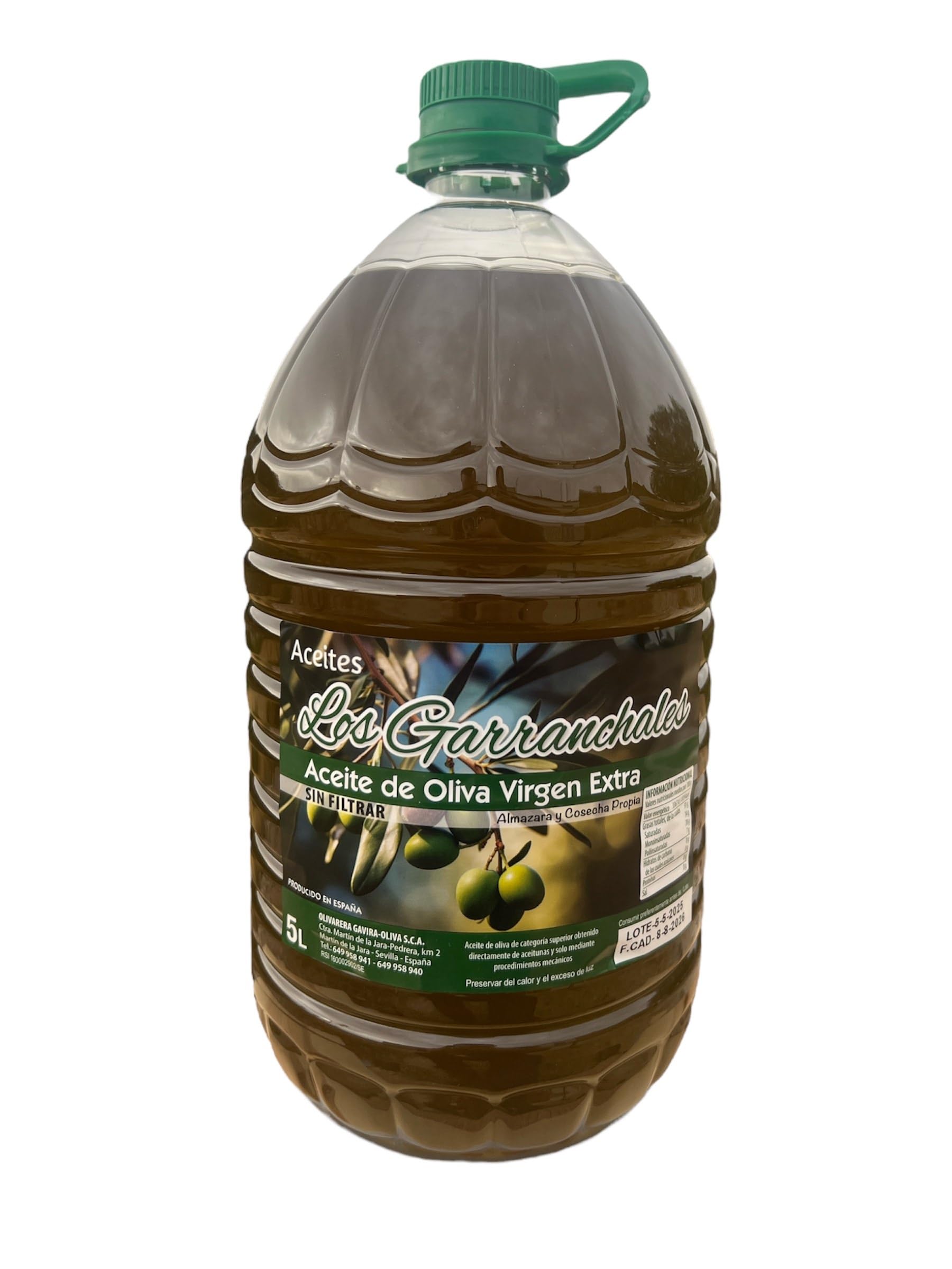 Aceite de Oliva Virgen Extra Artesano "Los Garranchales" – Sin Filtrar, Prensado en Frío, de Sabor Intenso y Natural, Elaborado en Almazara Propia. (Garrafa 5L, 1, unidad)