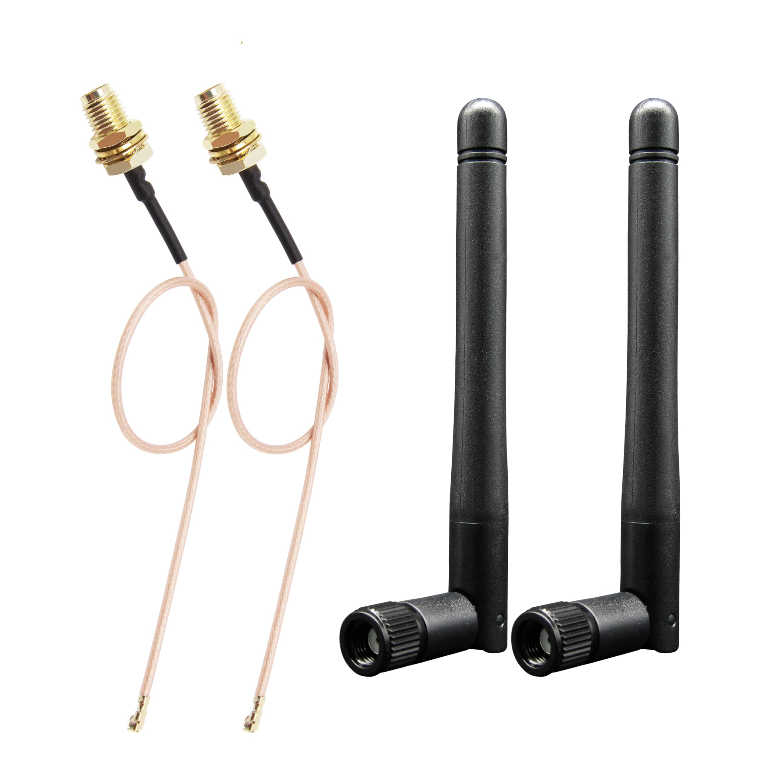 WiFi Bluetooth Antenna 2 Pack &amp; Pigtail 2 Pack, 5Ghz 2.4Ghz WiFi Card Antenna 3dBi, 8-Inch RP SMA-Female to IPEX1/UFL Cable, for Mini PCIe Network Cards and Routers