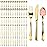 Prestee 120 Cutlery Set - Gold Plastic Silverware Set of 40 Forks, 40 Spoons, 40 Knives - Heavy Duty Plastic Utensils and Disposable Flatware - Elegant Knives Spoons and Forks Set for Events