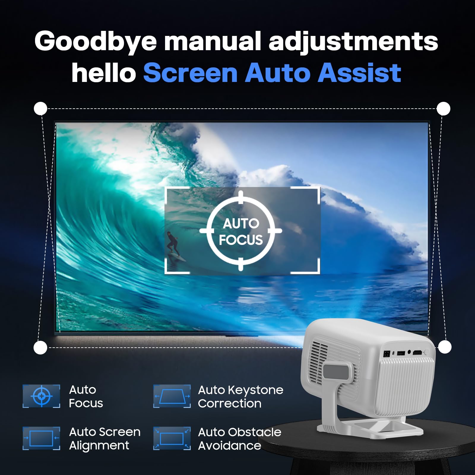 Mini Proiettore [App integrata] Fuoco Automatico Proiettore Portatile 4K UHD WiFi 6 BT5.2 Cinema a Casa Portatile Keystone Compatibile con iOS/Android/TV Stick/PS5/Xbox Latenza Bassa Ruotabile 180°