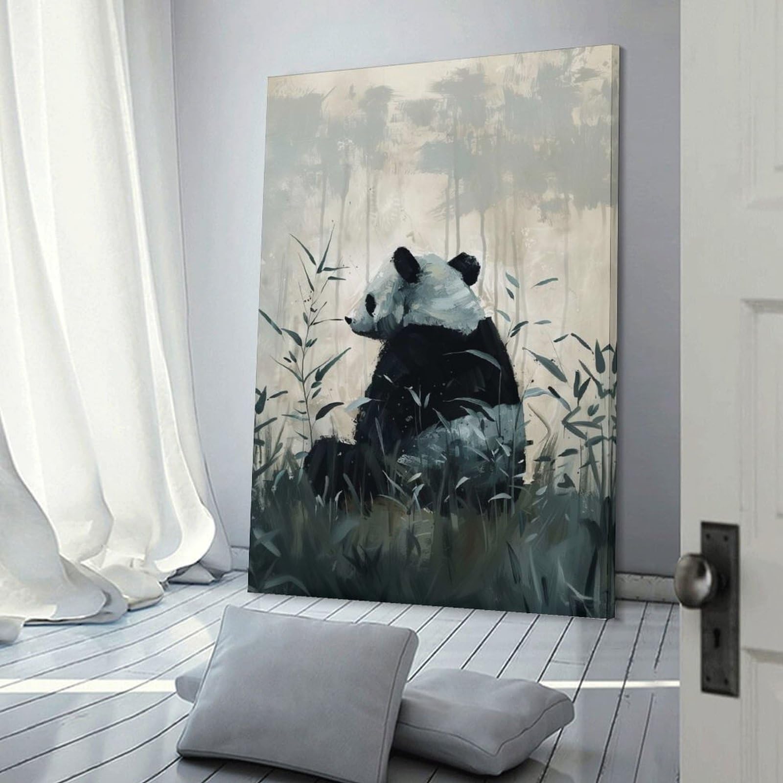 Junmoney Frame-Style-19 Decorative Wall Artwork Panda In Bamboo Forest, 20X30inch(50X75cm), For Contemporary Homes, Apartments Or Offices, An Easy Choice For New Home Styling
