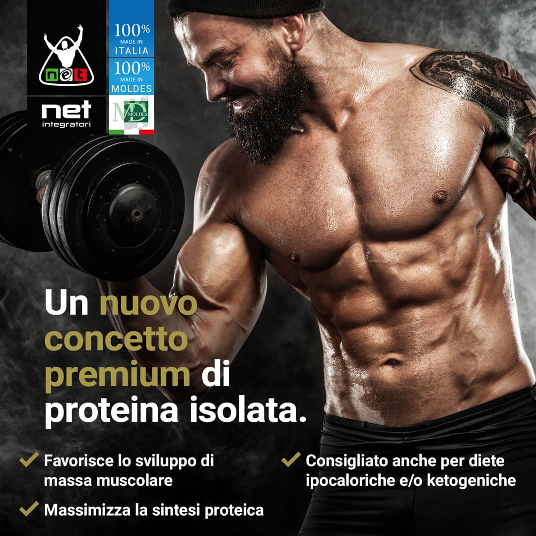 NET Integratori ISOLATE PRO Grass Fed - 700g Cioccolato Fondente- Proteine Isolate Con EAA Aminoacidi Essenziali e BCAA - Massimizza La Sintesi Proteica e La Crescita Muscolare
