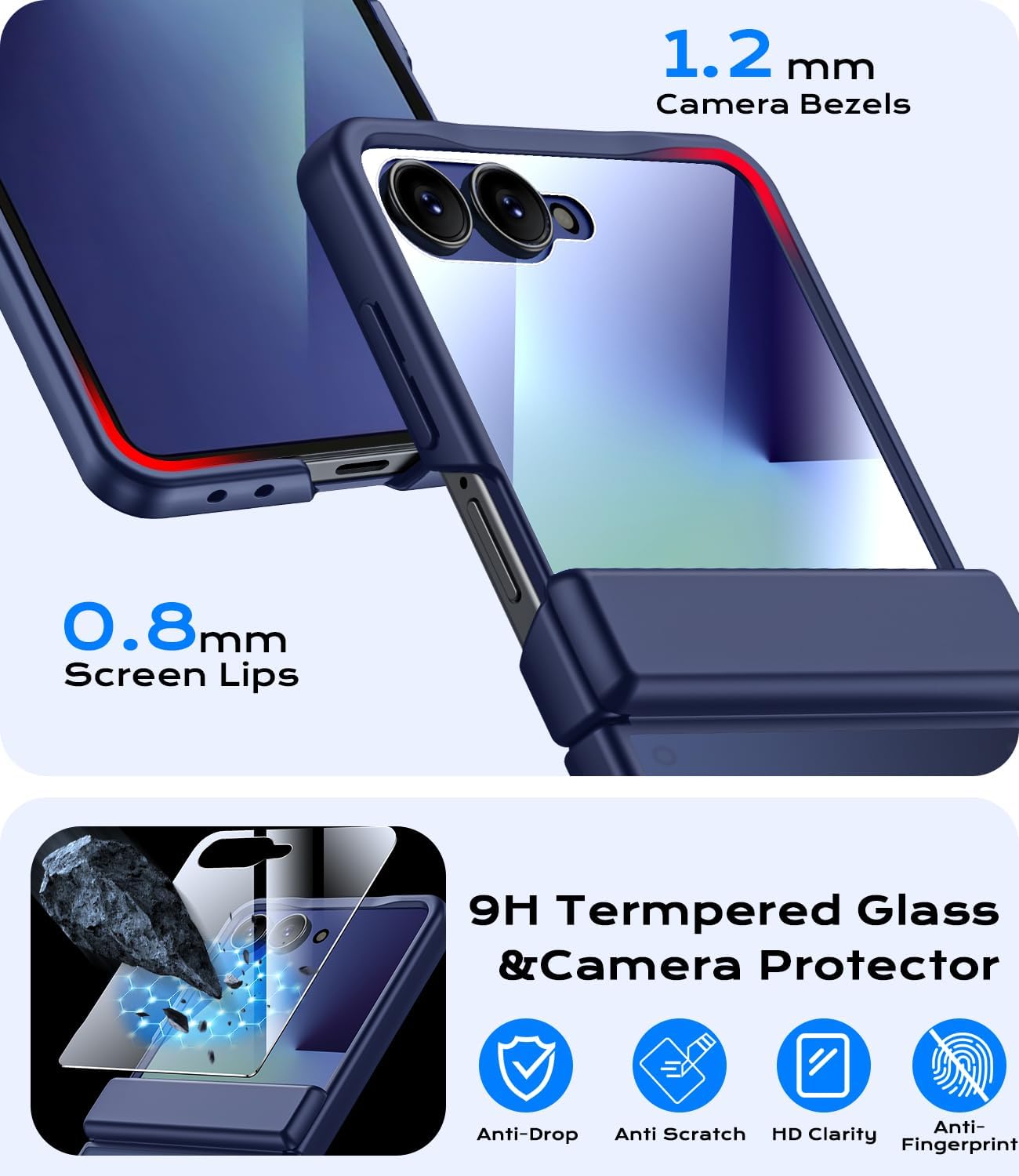 for Samsung Galaxy Z Flip 7 Case with Hinge Protection & Front Screen Protector [Support MagSafe] - Full Body Military-Grade Translucent Back Phone Cover, Blue