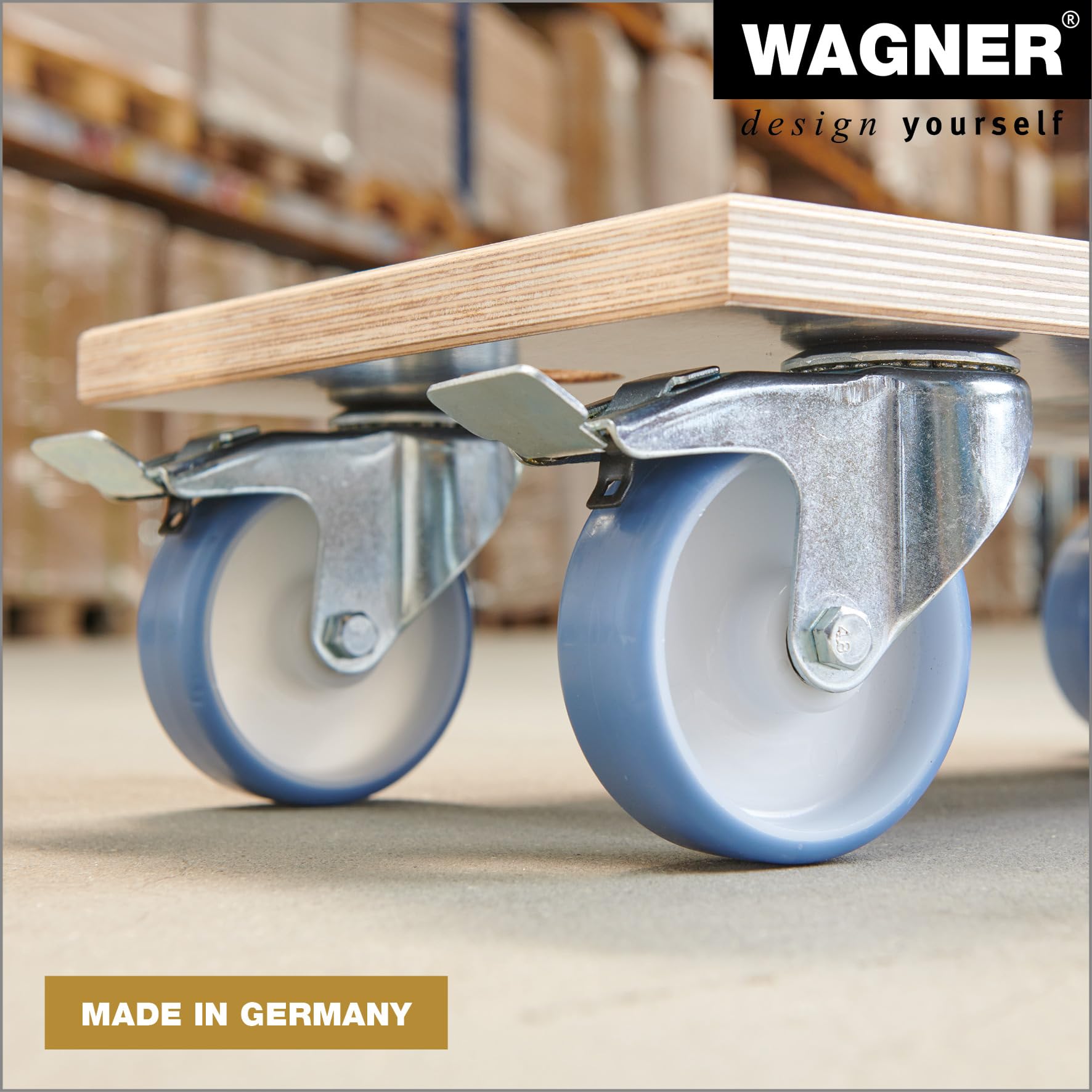 Wagner Plataforma de Carga MM 1341-57,5 x 30 cm - para Electrodomésticos y Muebles Muy Pesados, 500 kg de Carga Máxima, Antideslizante, Ruedas Blandas, 2 Frenos, Certificado FSC® - 20134101