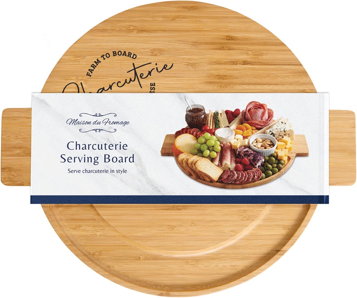 HIC Kitchen Charcuterie Cheese Board, Burnished Bamboo, Round, 18 x 15 x 0.6-Inches