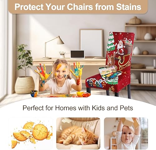 Vista 28 de SearchI - Fundas de silla para comedor, fundas de asiento elásticas, protectores de funda para sillas, funda lavable para sillas sin reposabrazos