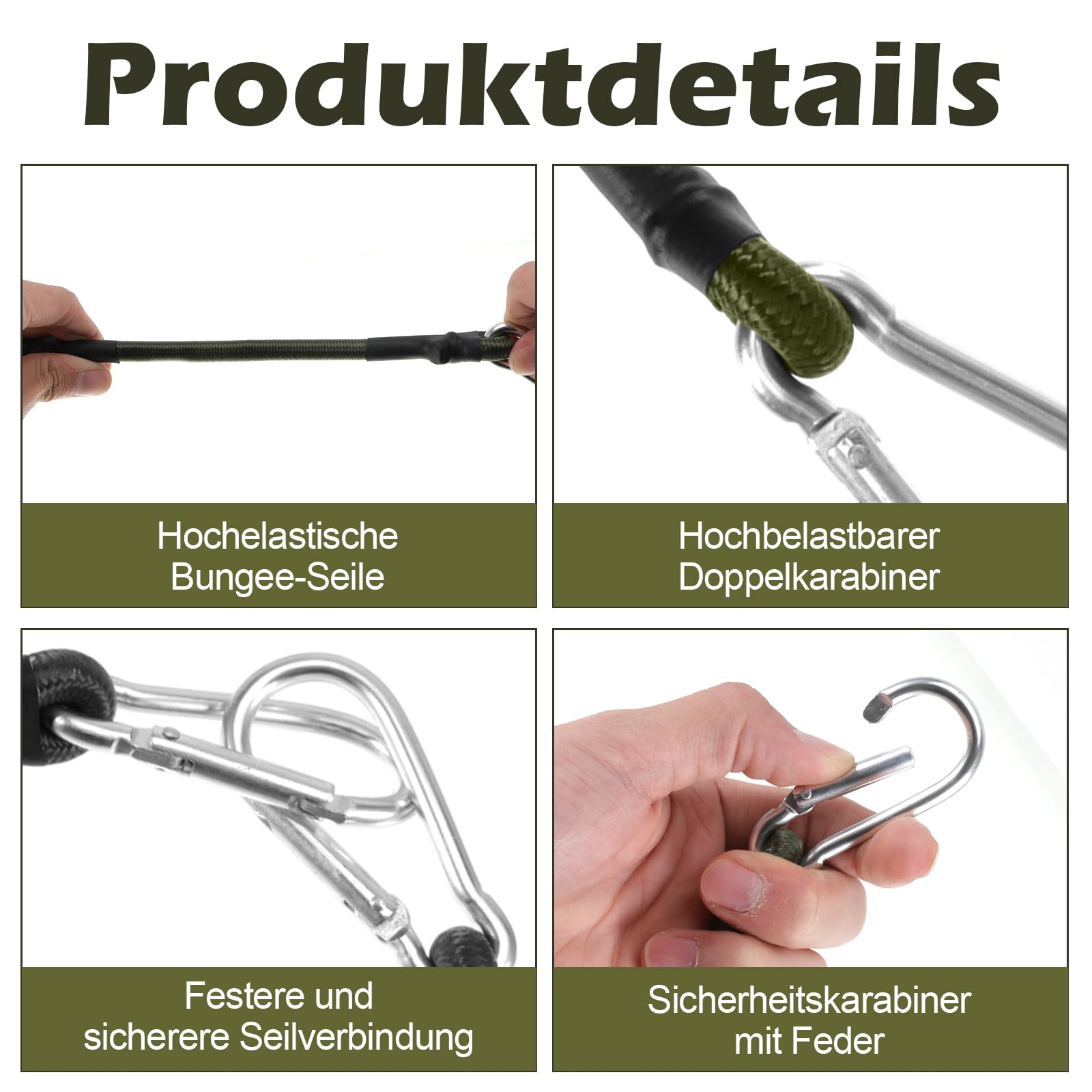 4 Stück Spanngummi mit Karabiner, Expander mit Karabinerhaken 30cm, Extra Stark Gummispanner für Sonnensegel, Tarps, Garten, Fahrrad, Auto, Ladung Baumarkt