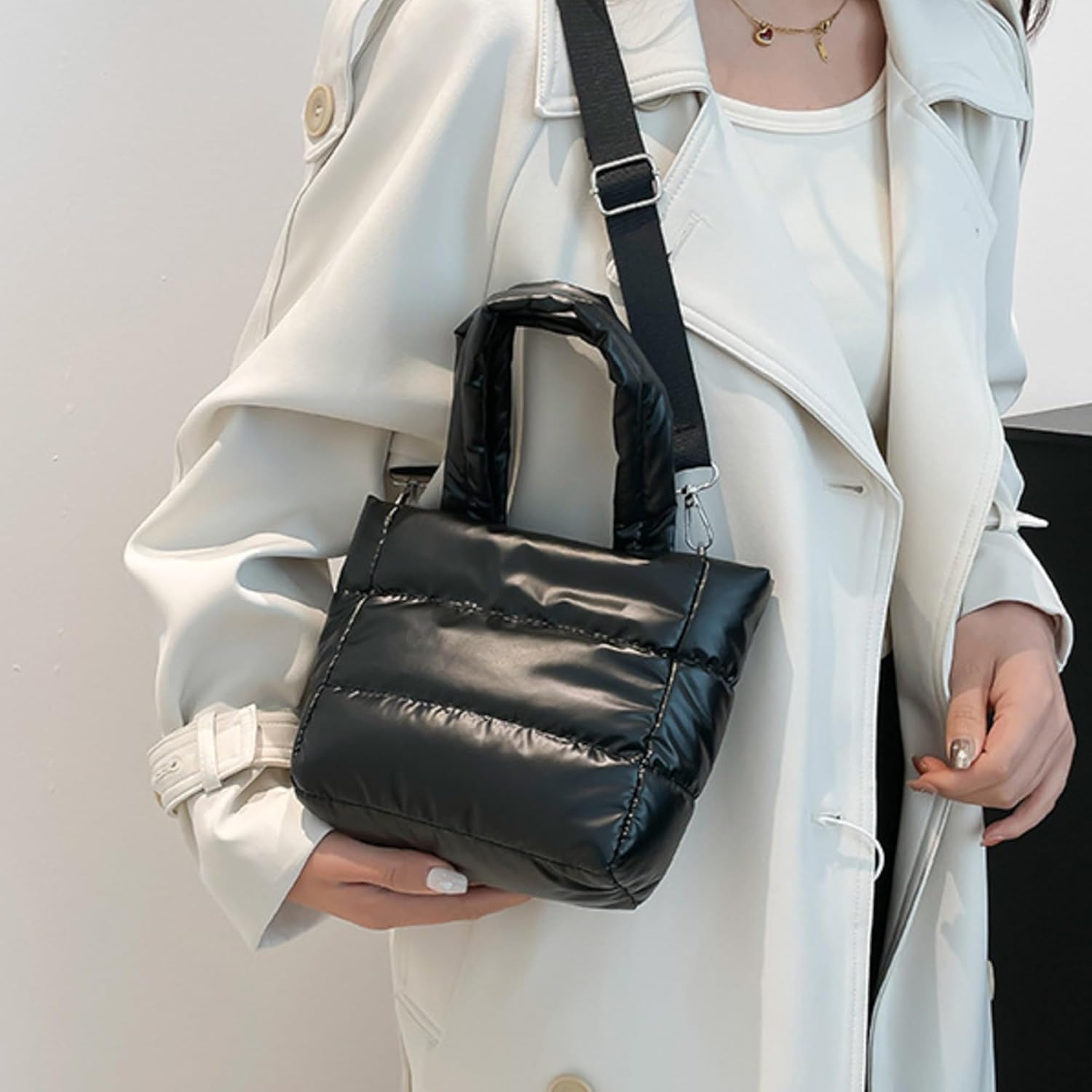 Quilted Metallic Lightweight Phone Crossbody Purse, Puffer Small Tote Bag Soft Padded Adjustable Strap, Women Shoulder Bag - Image 2