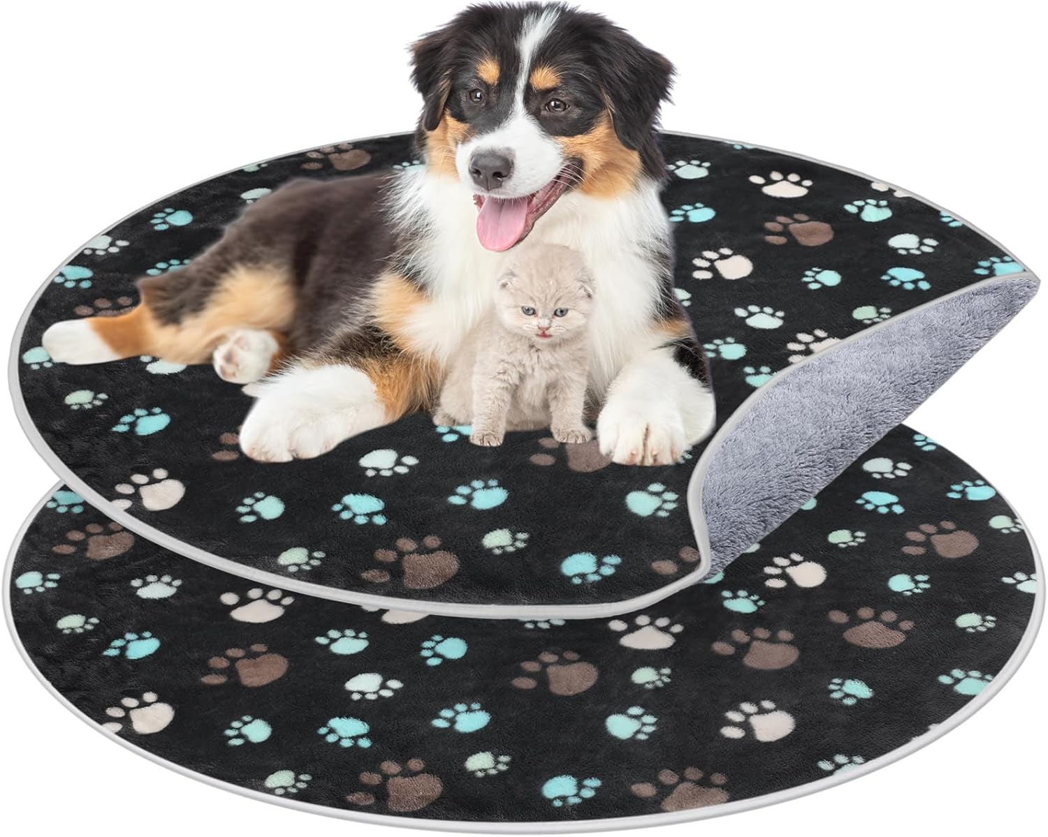 2 Pack 32" Round Whelping Pads for Dogs Washable Pee Pads for Dog Waterproof Pee Pads Black Reusable Puppy Pads Pet Training Pads Absorbent Floor and Bed Mat Fleece Pee Pad for Potty