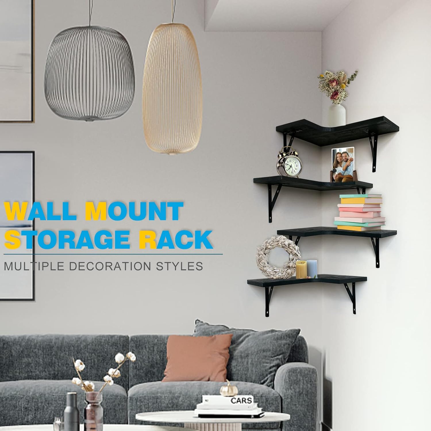 Buy Asvor Clark Black Corner Floating Shelves, Floating Corner Shelf