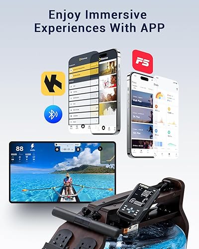 Miniatura 6 de TOPIOM Máquina de remo de agua con monitor de rendimiento TM-3, carga máxima de 400 libras