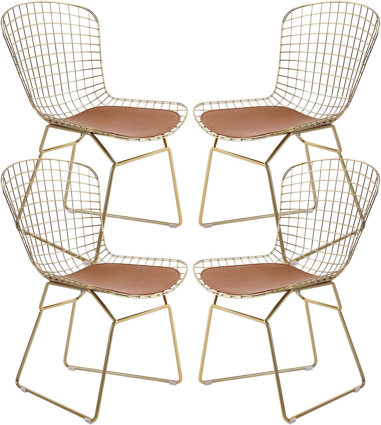 HOMEFUN Modern Dining Gold Wire Side Chair, Guest/Reception Chair (Set of 4), with Seat Cushion