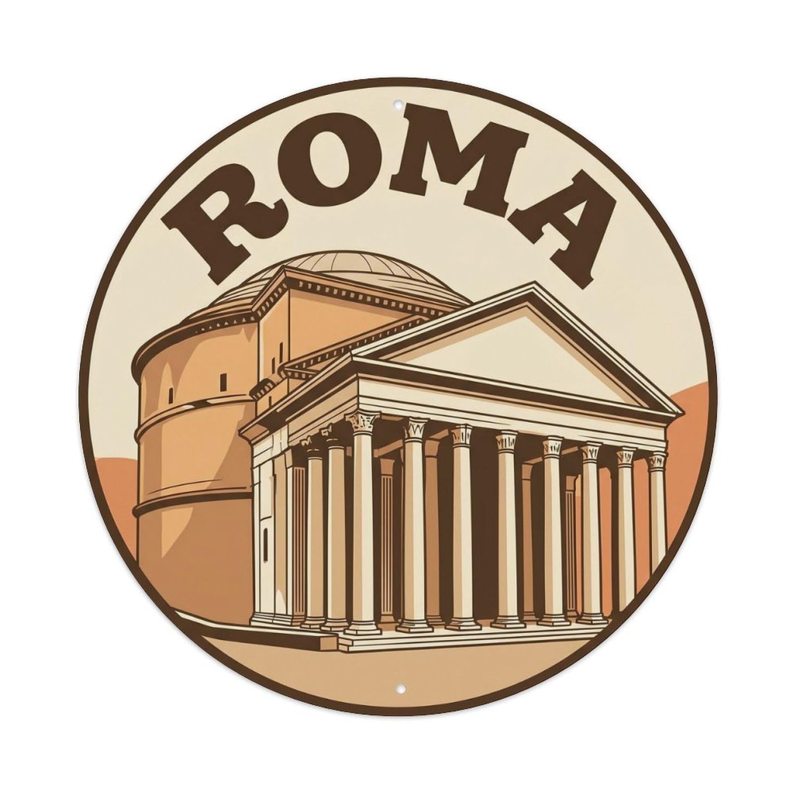 Vintage Travel Rome Pantheon Ancient Metal Tin Sign Plaque Wall Decor for Cafe, Club Bar, Office, Home Garden Round Metal Poster 8x8Inch