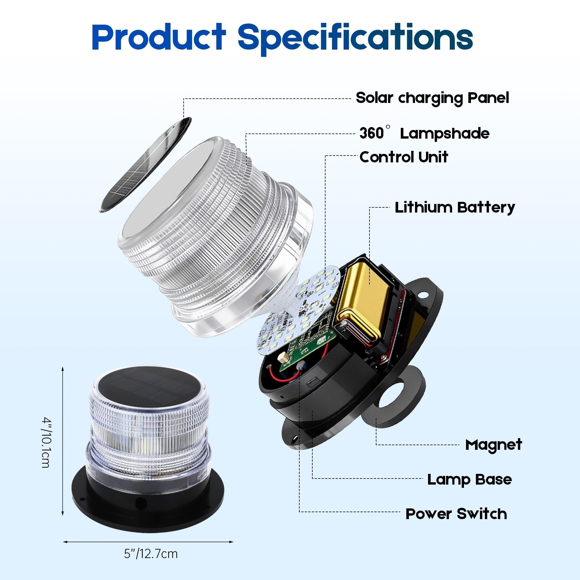 Solar Ankerlicht Boot 360° LED Navigationslicht, Magnetisch IP65 Wasserdicht, 4 Modi (Blinken, Strobe, Dauerlicht, Rotation), Boot Beleuchtung für Yacht, Kajak, Ponton (Freizeitgebrauch)