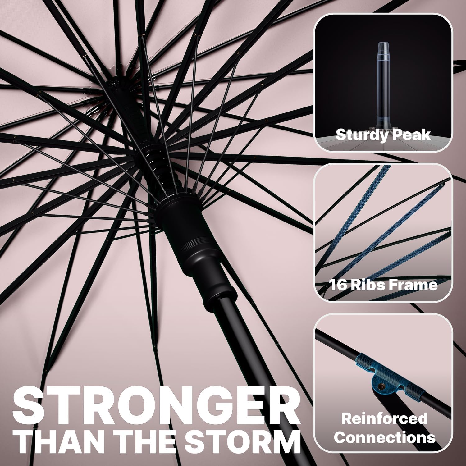 Royal Walk Windproof Large Umbrella for Rain 54 Inch Automatic Open for 2 Persons Wind Resistant Big Golf Umbrellas for Adult Men Women Classic Wooden Handle Fast Drying Strong 16 Ribs Travel 120cm - Image 4