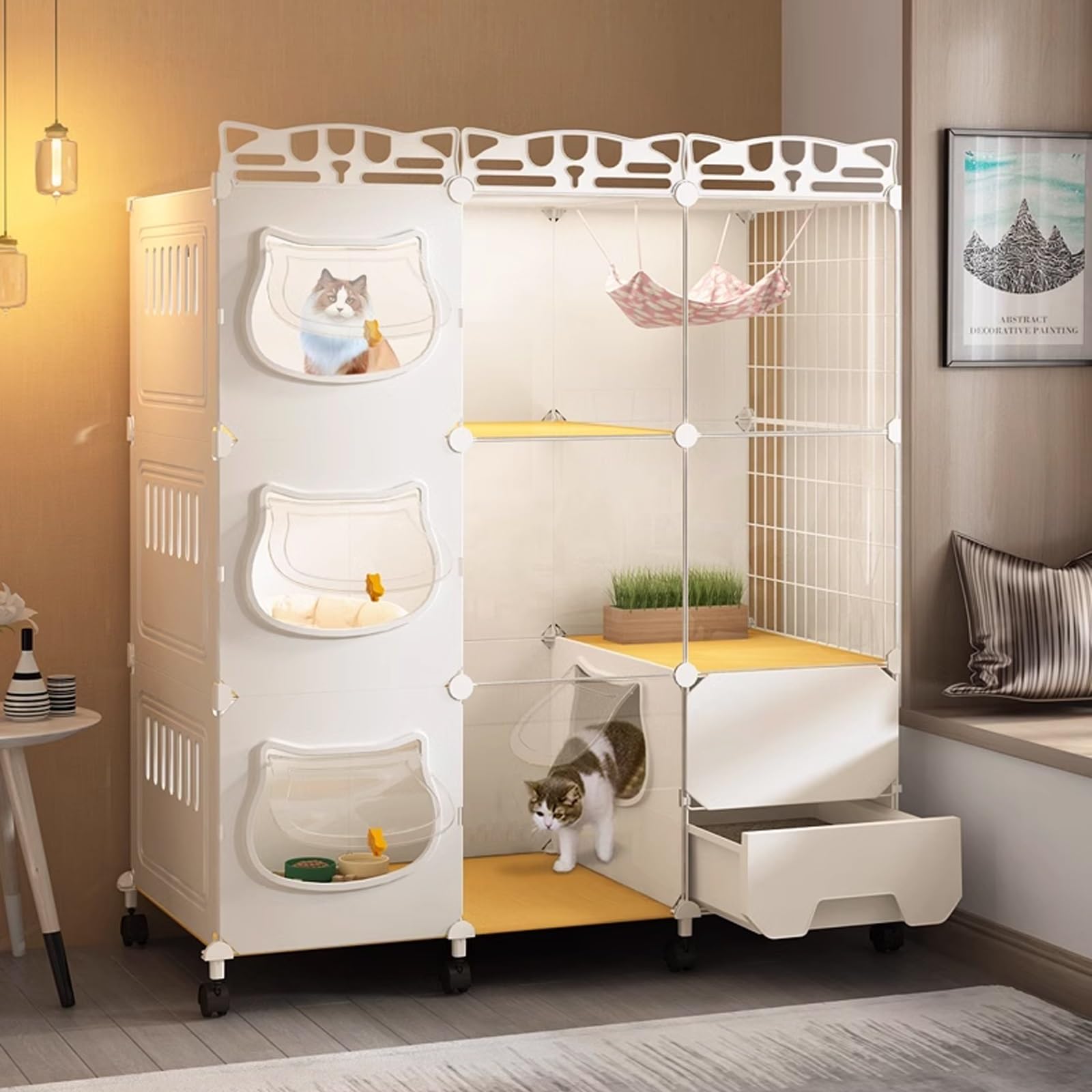 Villa interactive pour chat avec litière et roulettes