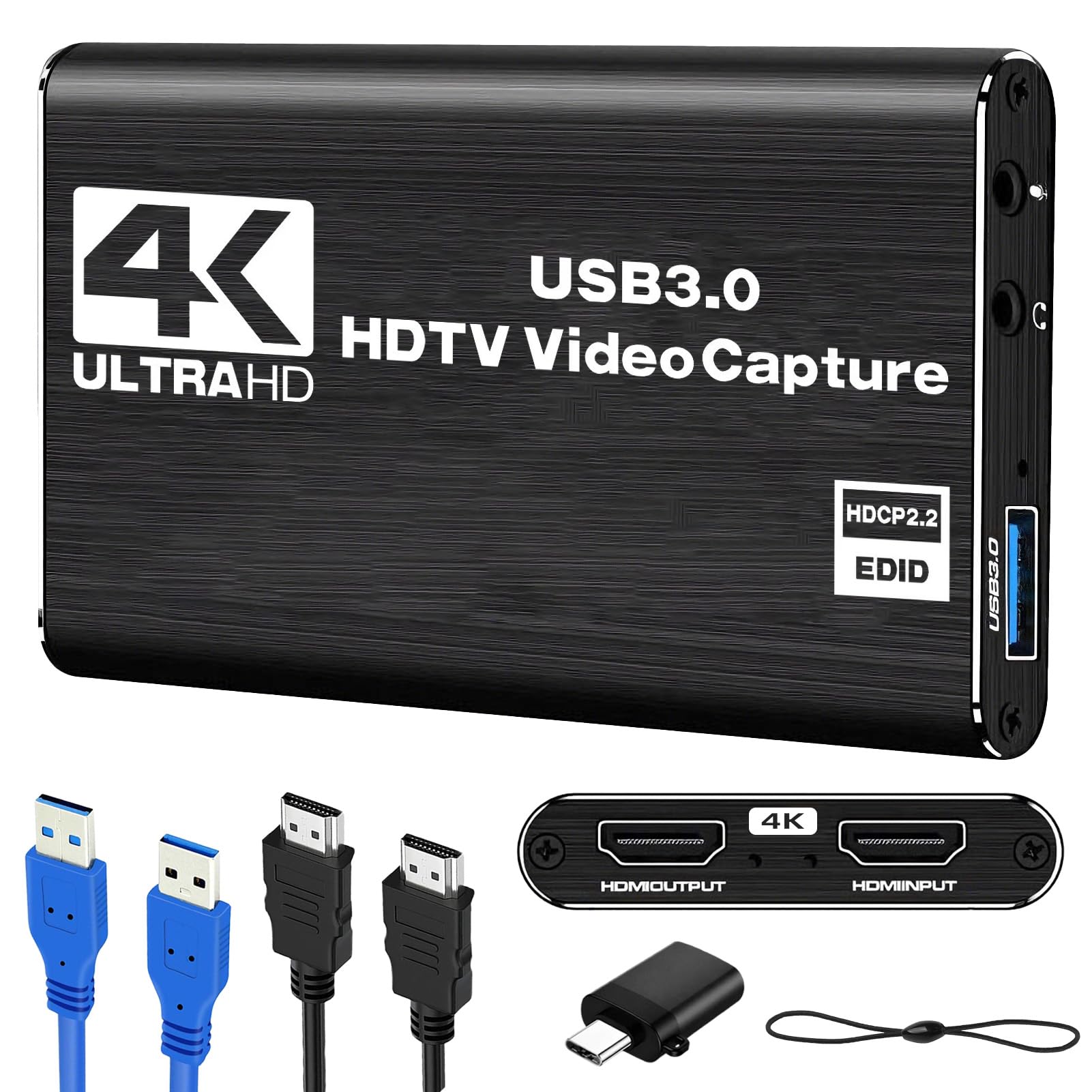4K HDM Audio Video Capture Card, 1080P 30FPS USB 3.0 Full HD 4K@30Hz Game Streaming Capture Cards Device Compatible with PS5 PS4 Switch Xbox OBS Mac Linux Windows Camera Live Broadcasting Recording