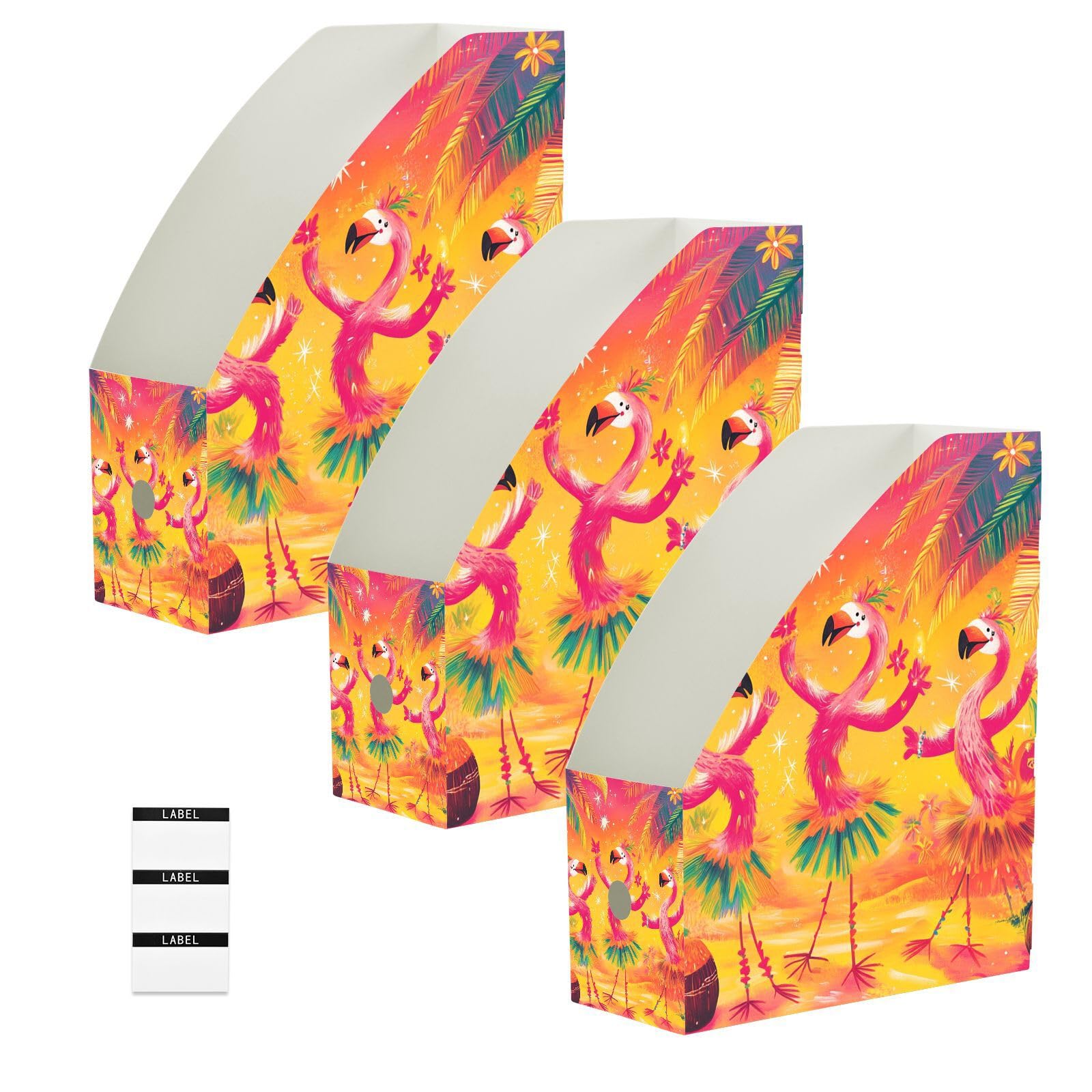 Organiseur de bureau pliable design flamants roses Lot de 3 porte-revues orange