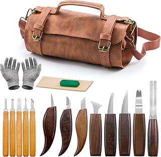 Qingning Conjunto de ferramentas para esculpir madeira - 17 peças, facas de esculpir madeira, kit de escultura em madeira trabalhos manuais, kit de facas de escultura em madeira para iniciantes e