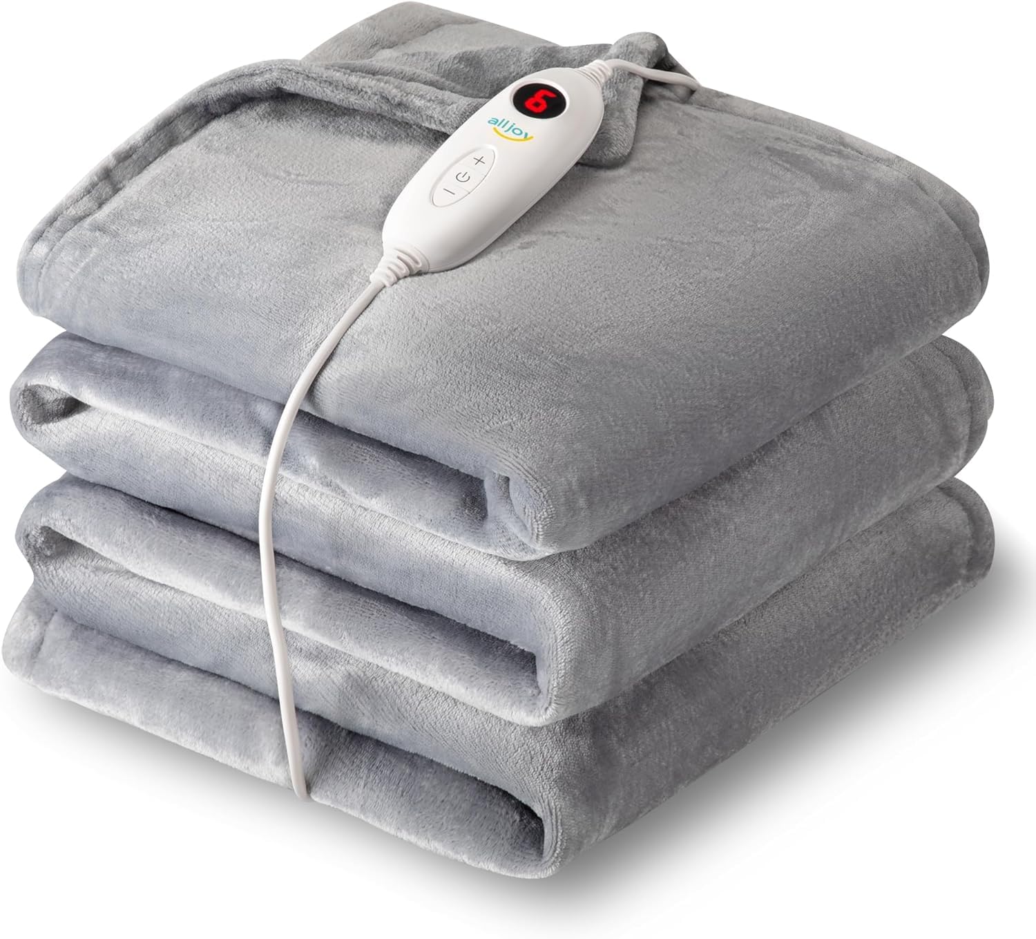 ALLJOYHeated Electric Blanket Throw, 200 x 180cm Large Heated Throw Blanket with 6 Heat Levels, Auto Off, Overheat Protection, LCD Display, Soft and Fast Heating for Home Office Use, Machine Washable