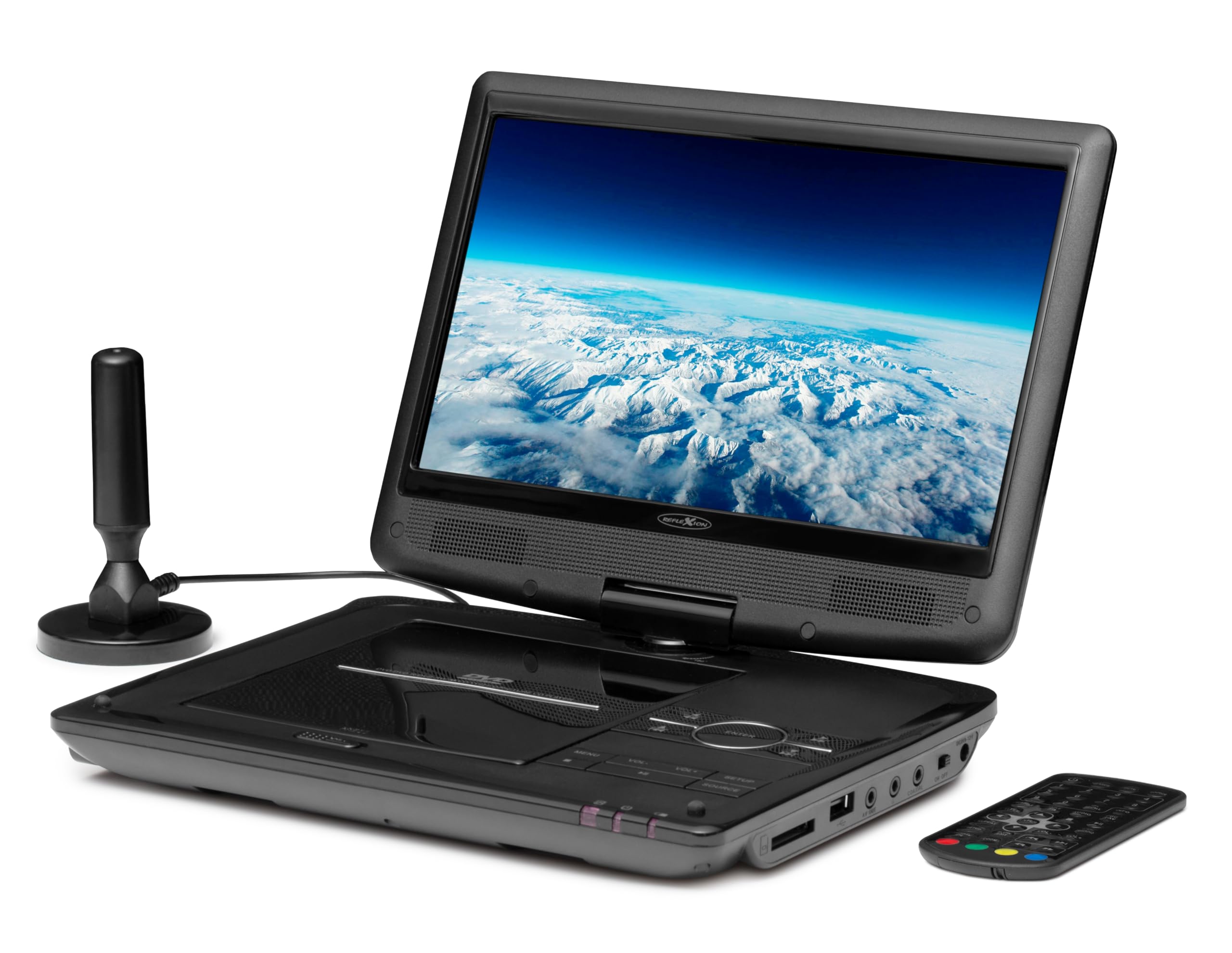 Reflexion DVD1017 Tragbarer 25,4 cm (10 Zoll) DVD-Player mit DVB-T2 HD Tuner, Fernbedienung, 12V Adapter, HDMI, USB, 230V Netzteil schwarz