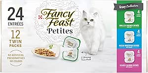Purina Fancy Feast Gourmet Wet Cat Food Variety Pack, Petites Gravy Collection, break-apart tubs, 24 servings - (Pack of 12) 2.8 oz. Tubs