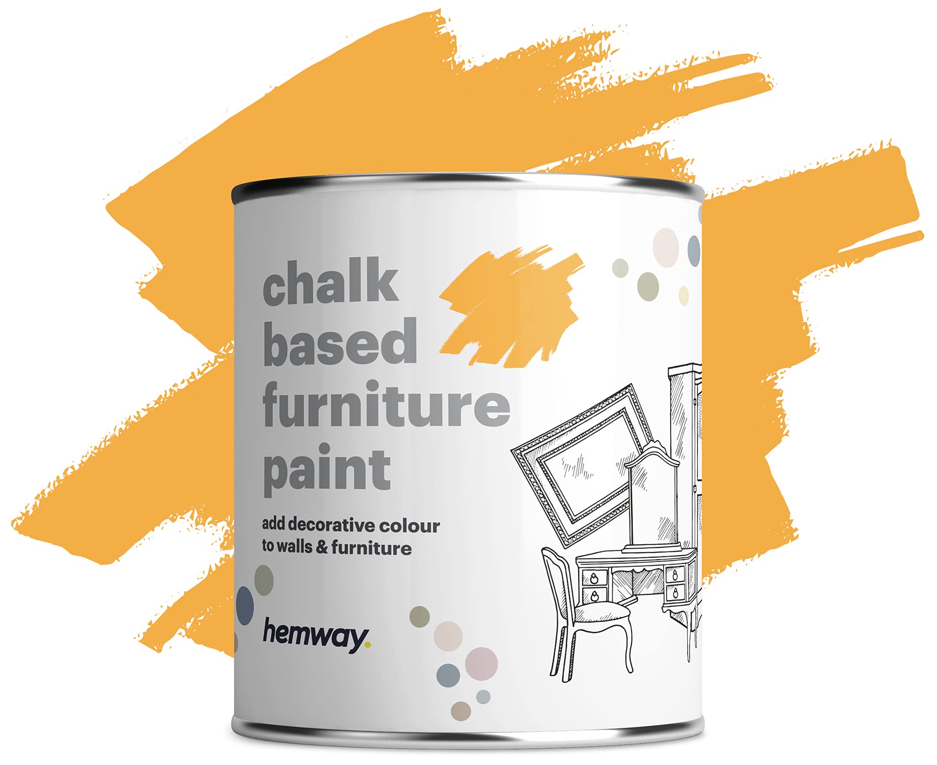 Hemway Matte Shabby Chic Chalk Based Furniture Paint 1L Soft Sunshine Yellow Suitable for Interior Furniture, Wardrobes, Shelves, Tables and Chairs, Quick Drying Chalky Finish Smooth Touch
