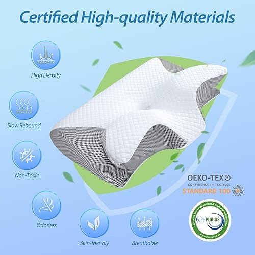 Miniatura 8 de HOMCA Almohada cervical de espuma viscoelástica, 2 en 1, almohada ortopédica de contorno ergonómico para dolor de cuello, almohadas de apoyo