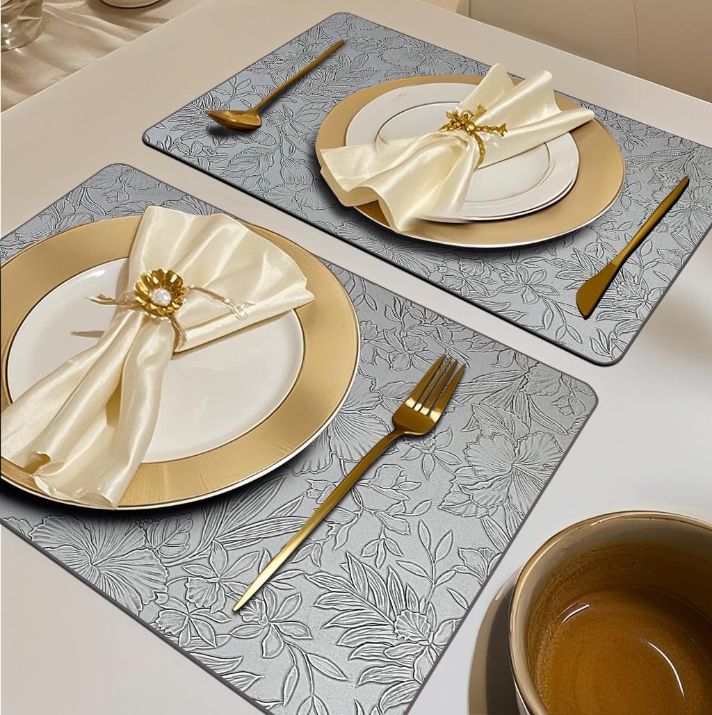 Table Mats set of 6, Wipeable Faux Leather Place Mats for table 6 - Image 2