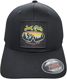 Fitted Hat - Mountain Bike Flexfit Hat with Just Ride Woven Patch (Black, L/XL)