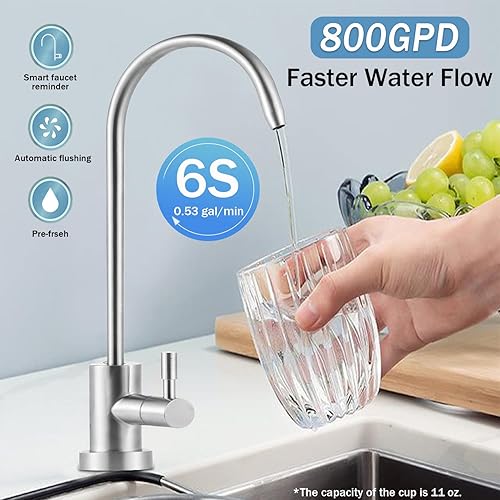 Miniatura 4 de Sistema de filtración de agua RO, flujo rápido de 800 GPD, sin tanque, reduce TDS, 21 puro para drenar filtros RO de larga vida útil utilizada