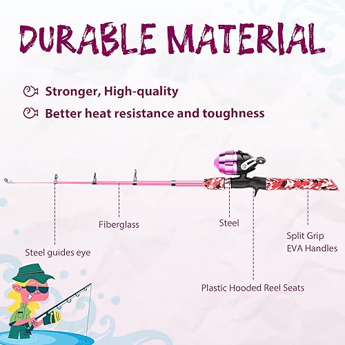 Miniatura 5 de Caña de pesca para niños, bastones de pesca telescópicos portátiles para niños y niñas, kit combinado de caña de pescar y carrete con caja