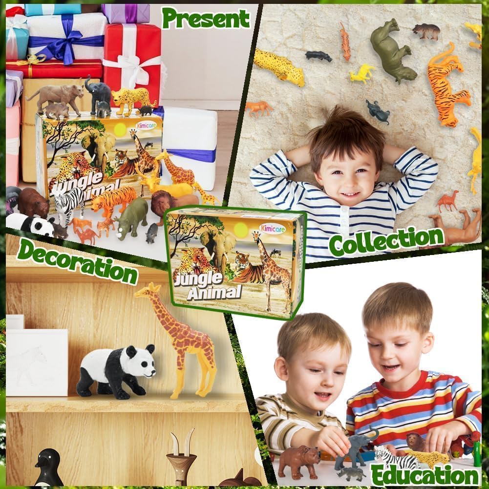 24Pcs Safari & Zoo Animals Figures, Realistic Plastic Animal Toys Set for Kids 1 2 3, Educational Jungle Animals Figures Playset, Party Supplies Birthday Gifts for Toddlers Boys Girls