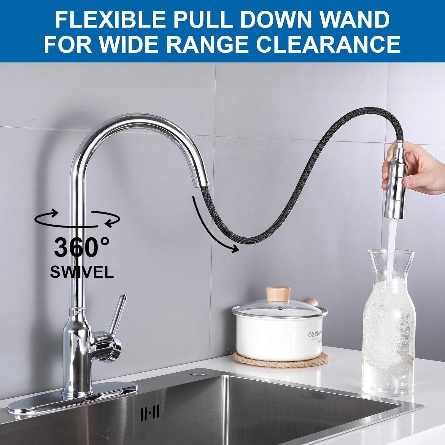 Gеt Sресіаl Prісе Kitchen Sink faucets Polished Chrome Kitchen Faucet with Pull Down Sprayer Single Handle Faucets for Kitchen Sinks Modern Commercial Lead-Free High Arc Pull Out Kitchen faucets 3 Hole Single Hole